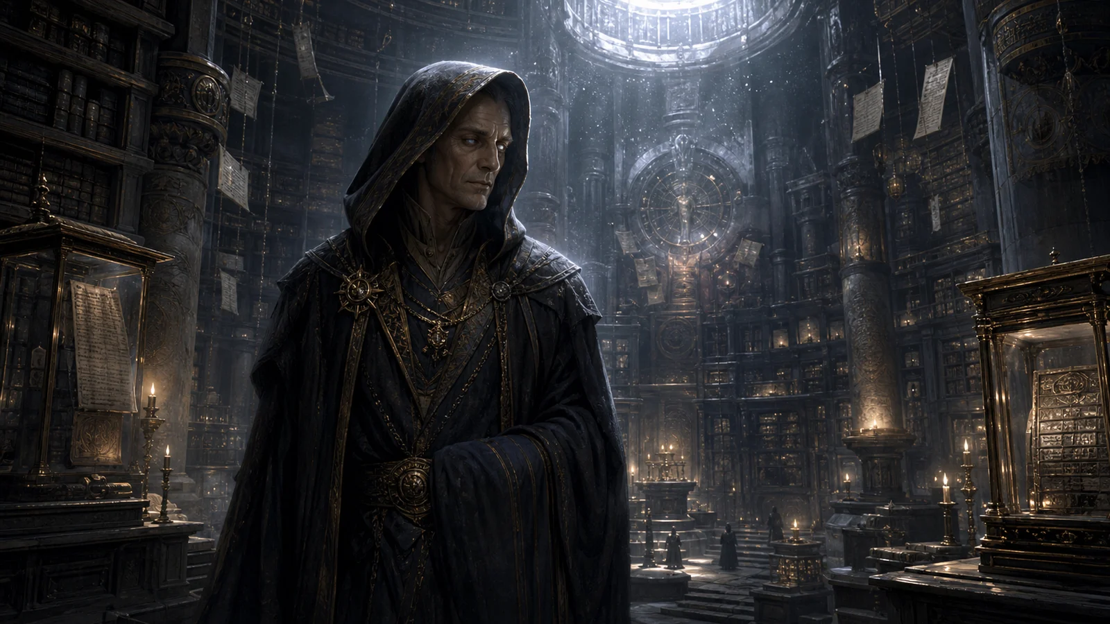 Vecna standing as a solemn archivist inside the Vault of Memory